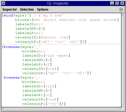 Inspect lexical entries