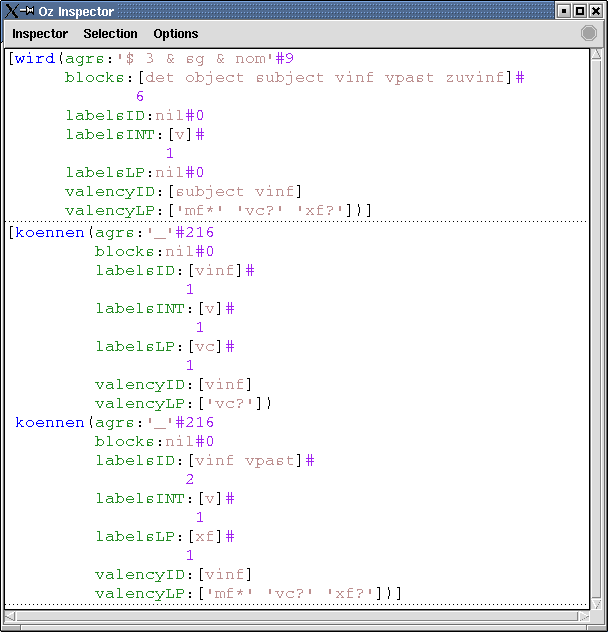 Inspect lexical entries